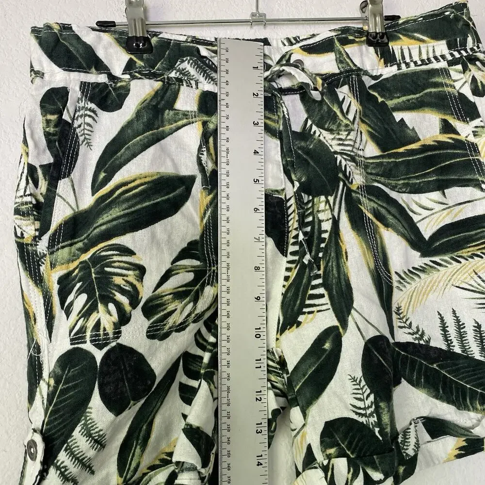 Per Se Green Tropical Linen Blend Shorts‎ Medium Resort Vacation Beach Hawaiian